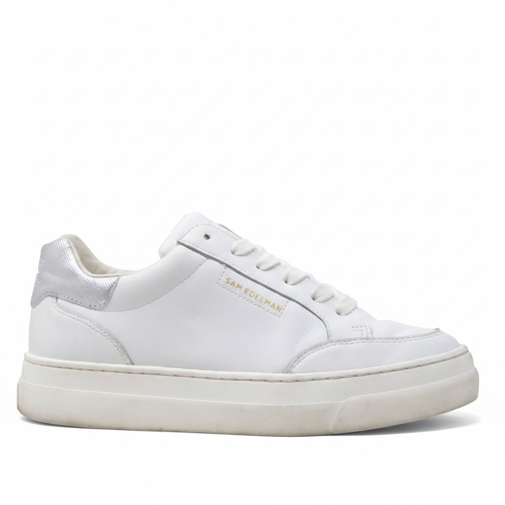 Sam Edelman Womens WESS Fashion Sneakers White Silver Leather Low Top 7.5M